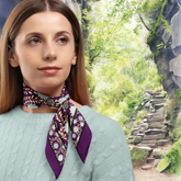 Woman wearing a patterned scarf with a natural landscape background - Luds Church, in the Peak district