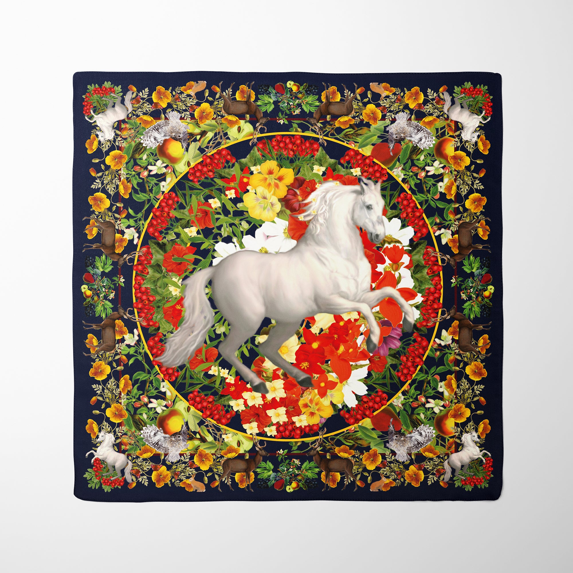 White Horse  Silk Twill Scarf