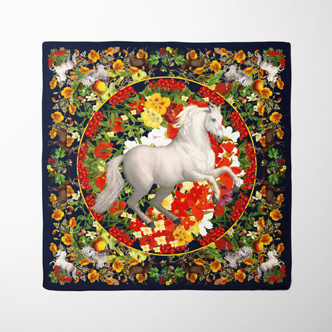 White Horse  Silk Twill Scarf