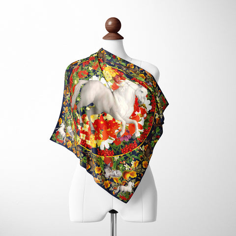 White Horse Silk Twill Scarf