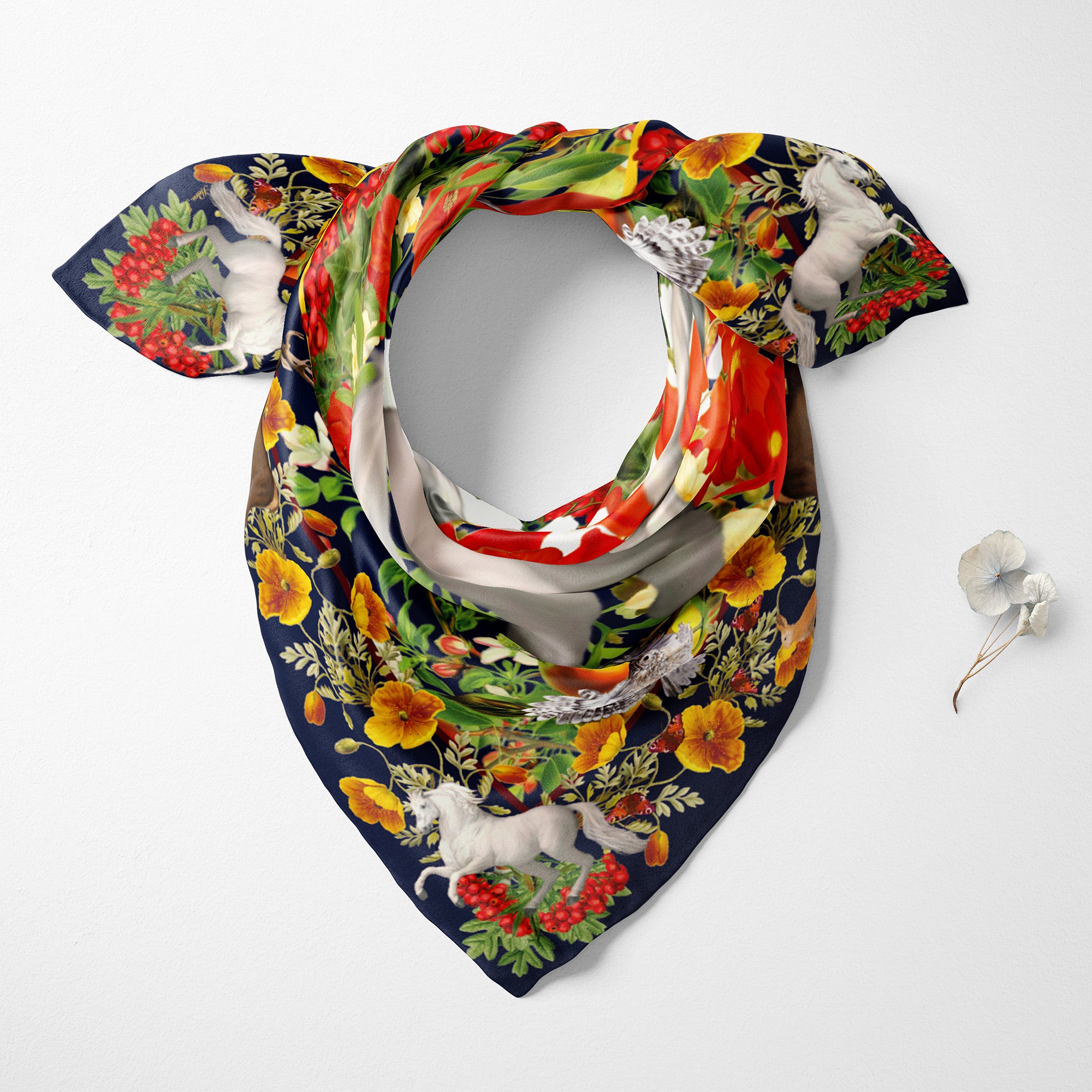 White Horse Silk Twill Scarf