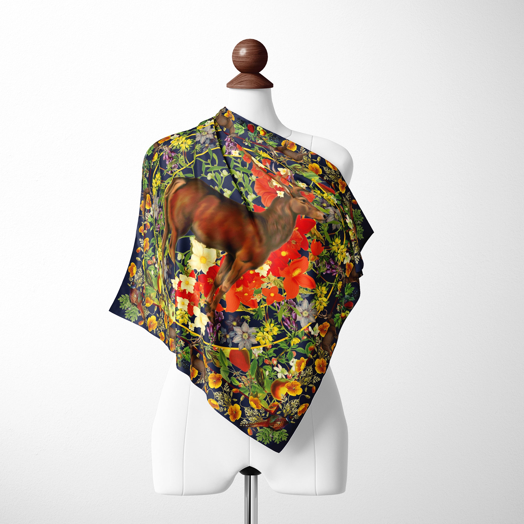 Red Stag Silk Twill Scarf | Silktopia