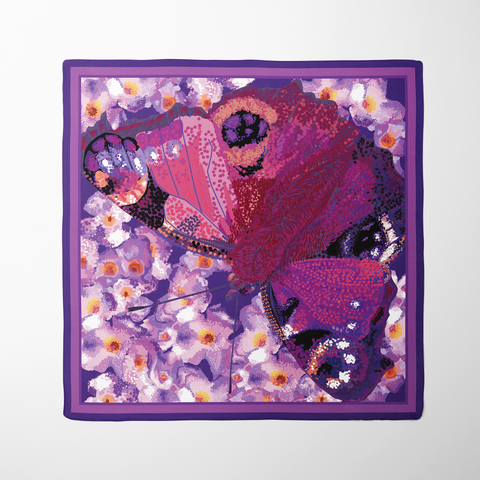 Peacock Butterfly Silk Twill Scarf | Silktopia