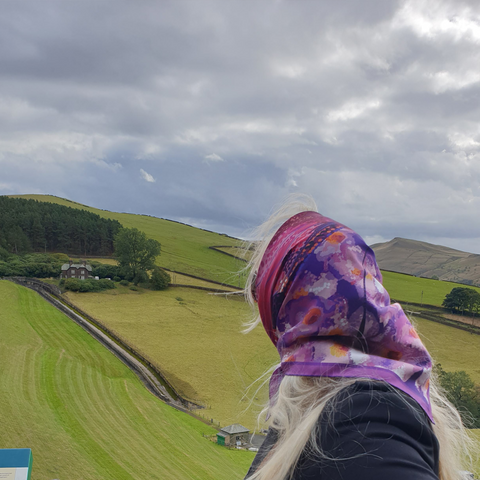 Helen Wearing Peacock  Silk Twill Scarf