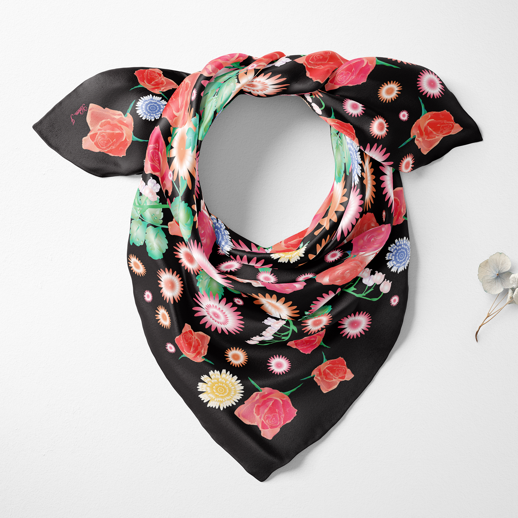 English Rose  Silk Twill Scarf | Silktopia