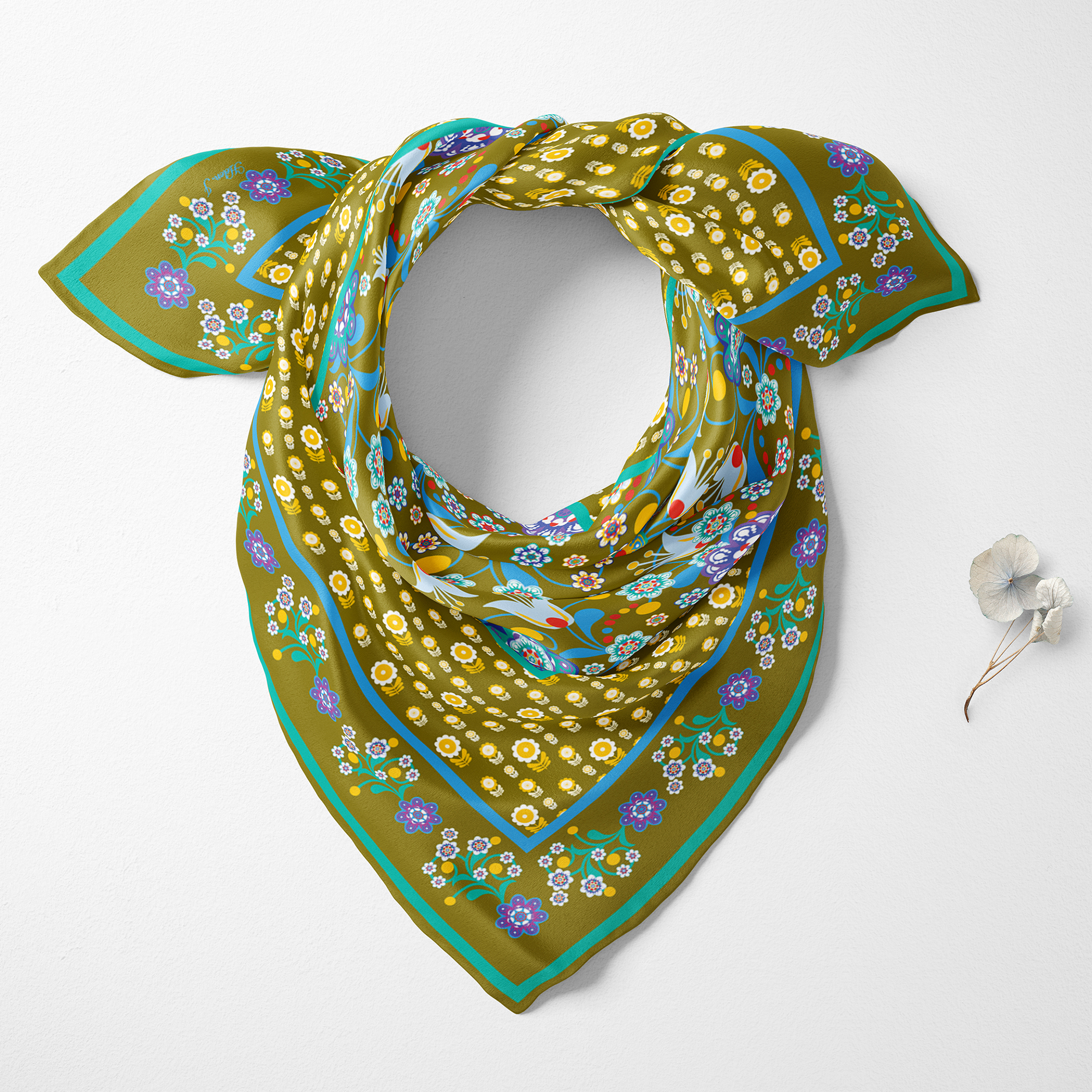 Nordic Flowers  Silk Twill Scarf