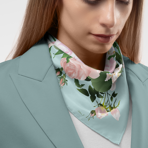 Pastel Roses Silk Twill Scarf | Silktopia