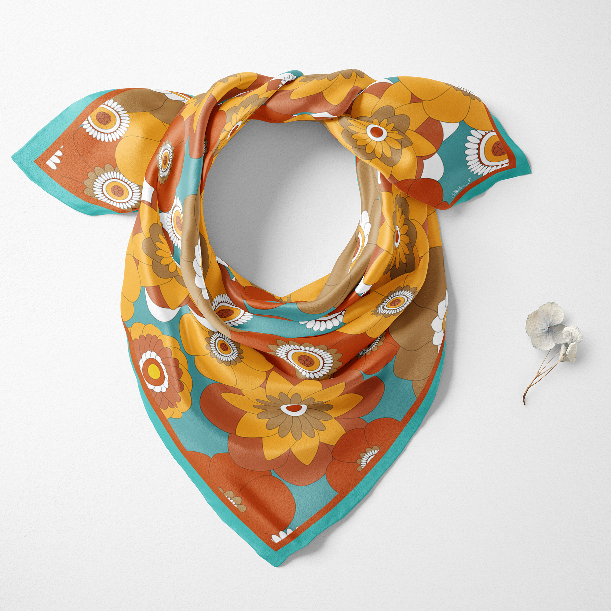 Retro Floral  Silk Twill Scarf