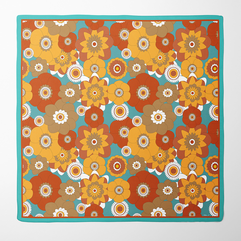 Retro Floral Silk Twill Scarf