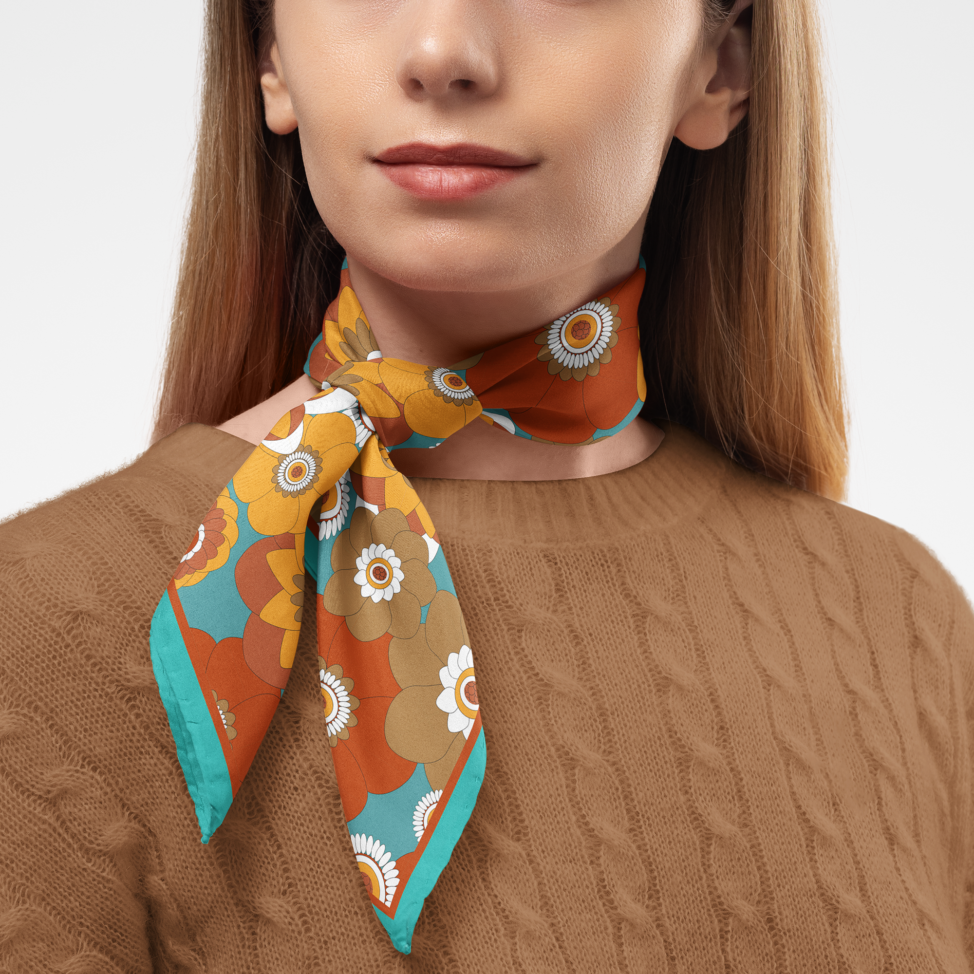 Retro Floral Silk Twill Scarf