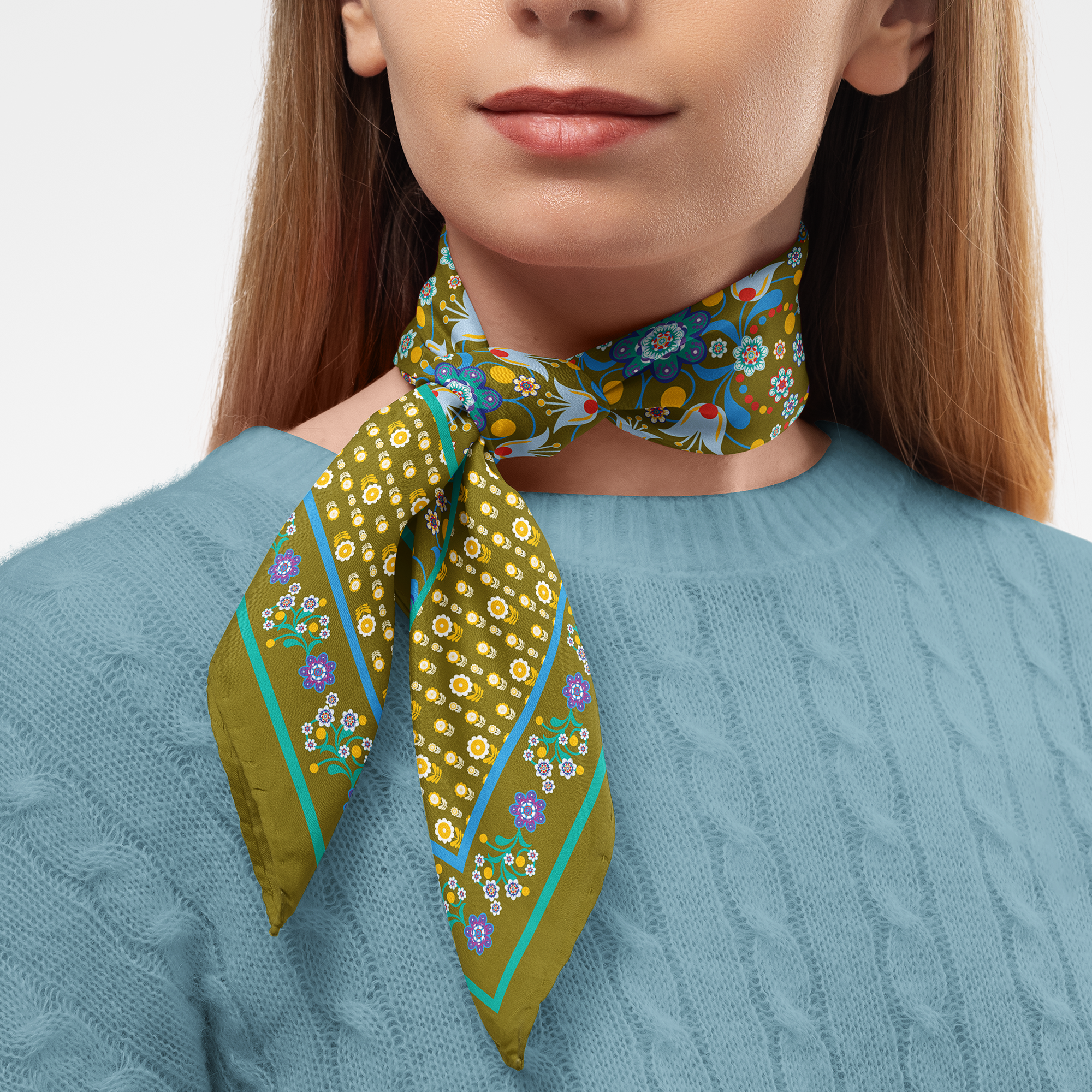 Nordic Flowers  Silk Twill Scarf