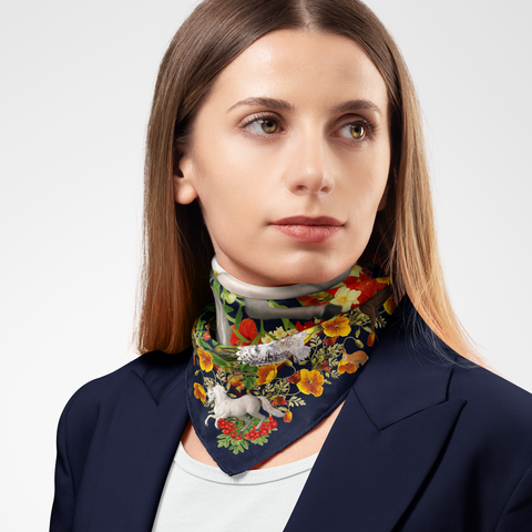 White Horse Silk Twill Scarf