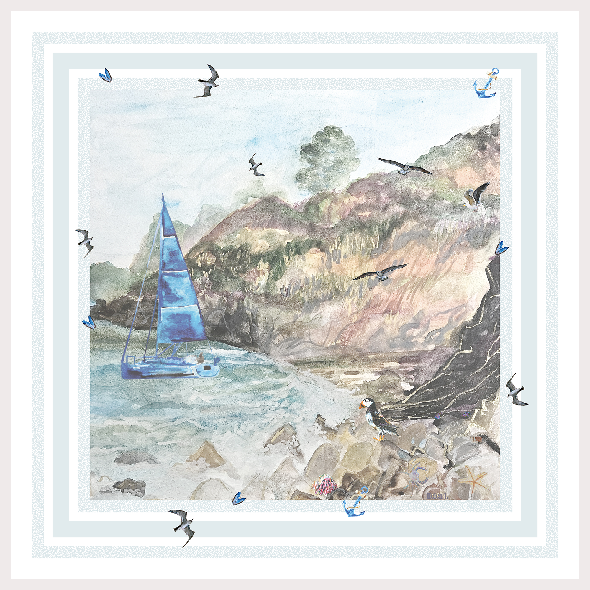 Coastal Cliffs Silk Twill Scarf