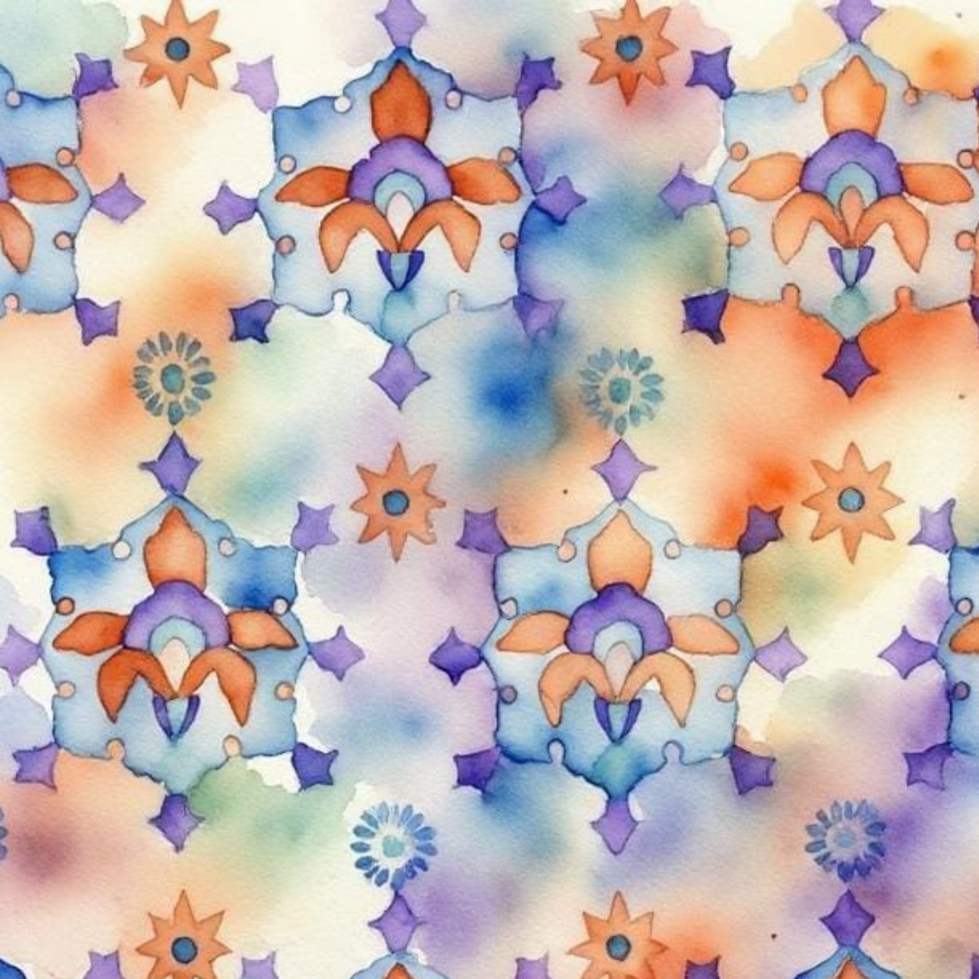 Colorful geometric pattern with flowers on a light background