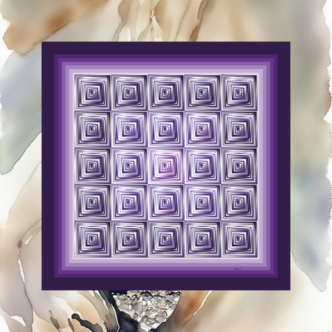 Geometric pattern with purple squares on a cave background