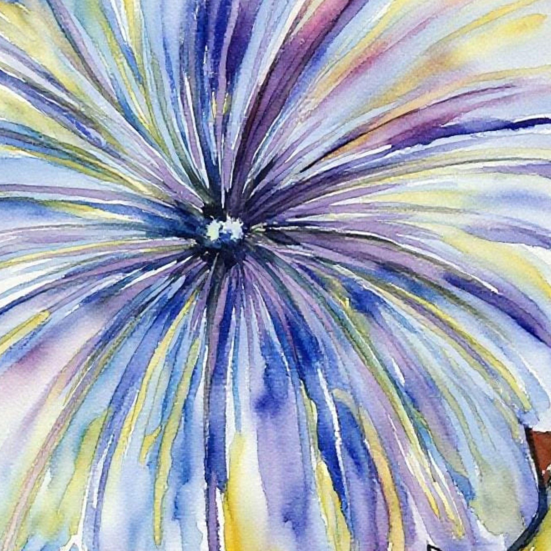 Colourful abstract painting of a flower - purple and blue