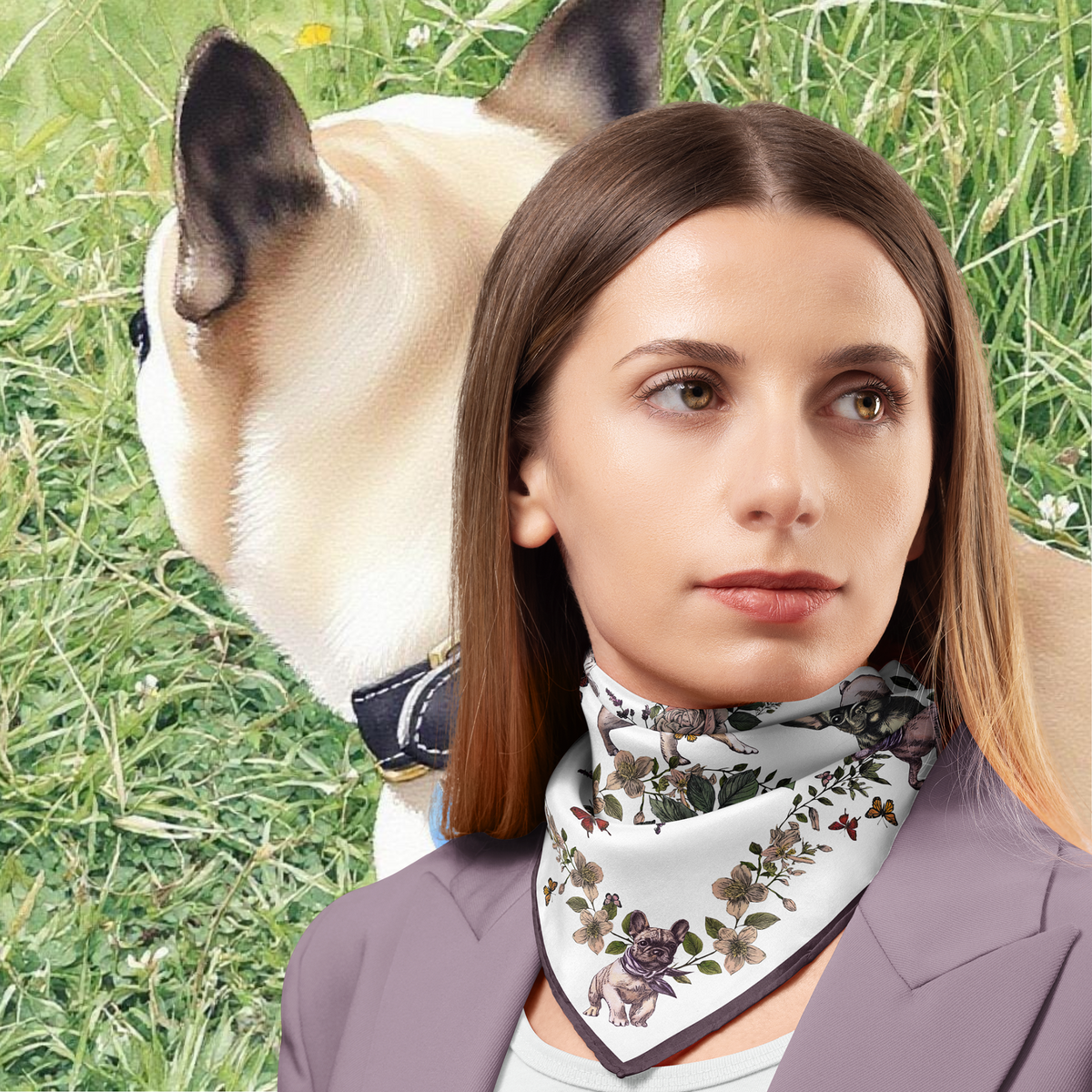 French Bulldog Silk Twill Scarf
