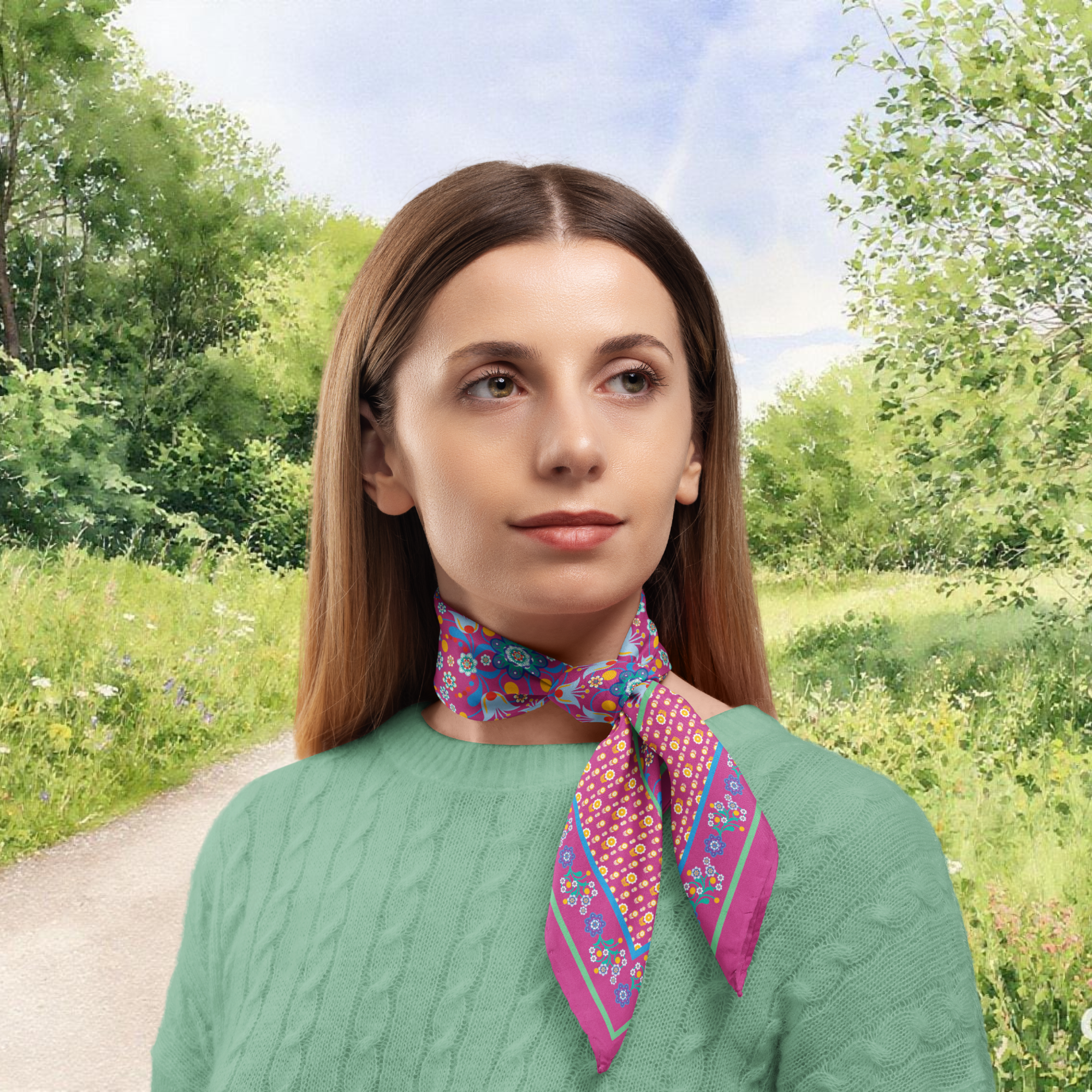 Nordic Flowers Silk Twill Scarf