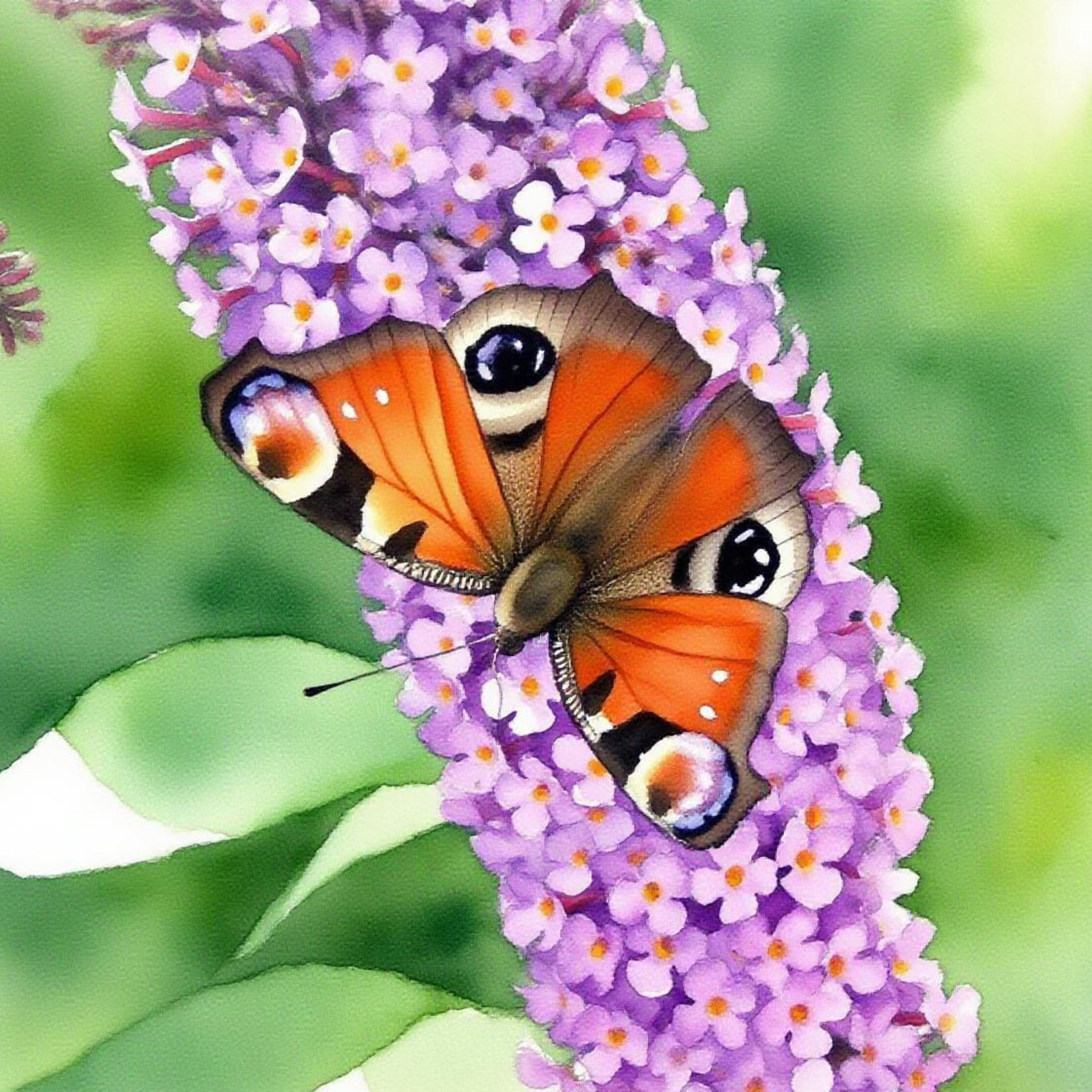 Peacock Butterfly on a buddleia shrub 